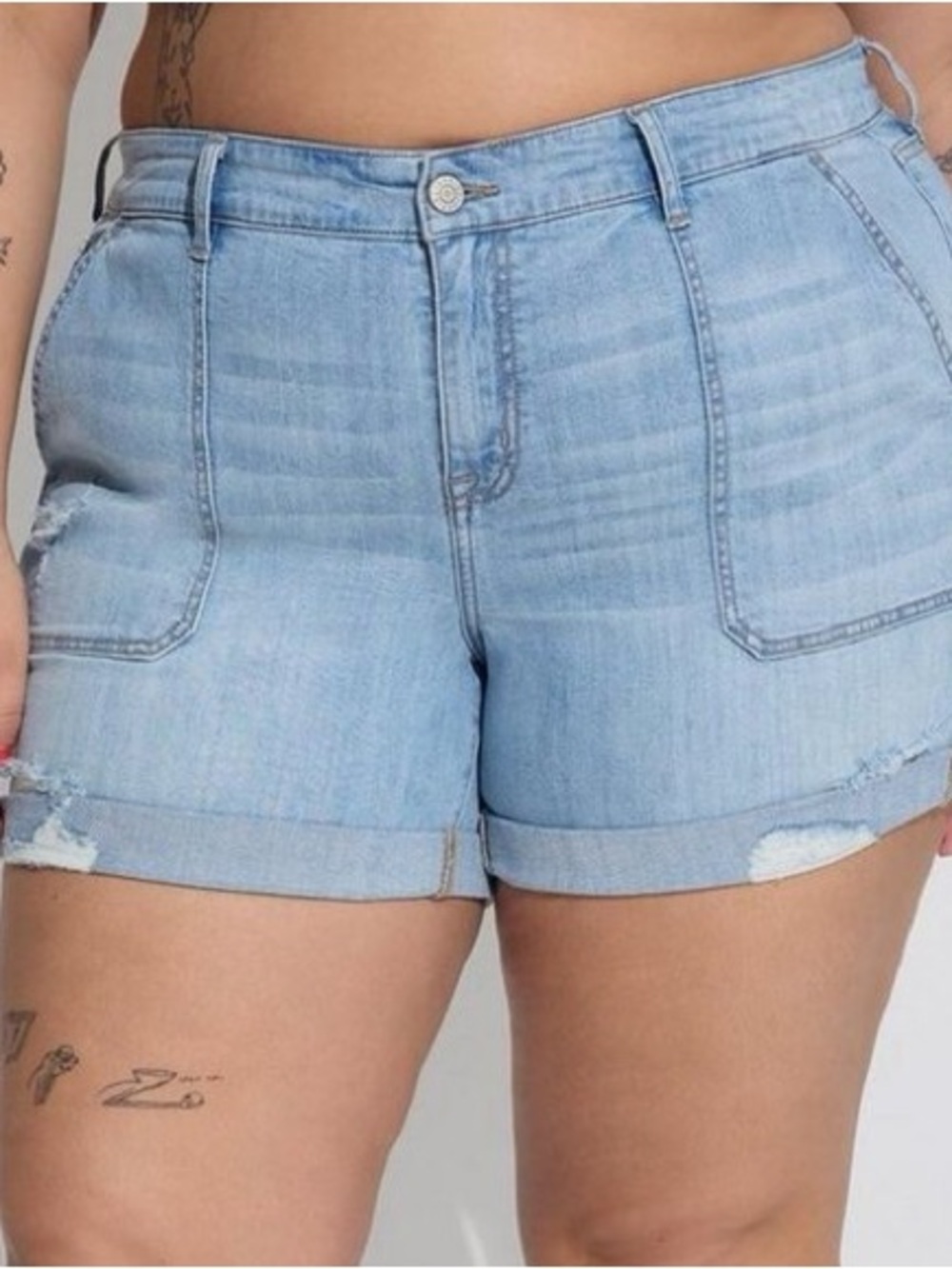 torrid Light Blue Distressed Denim Shorts
